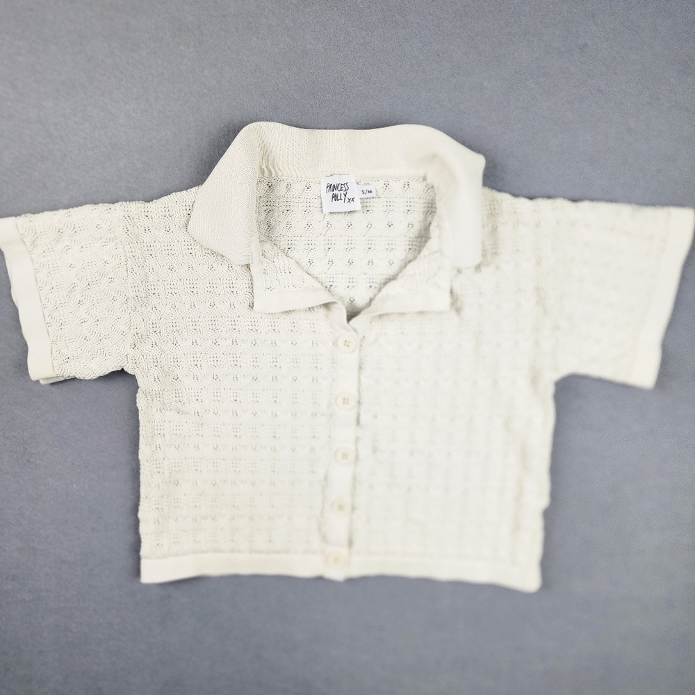 Princess Polly Cropped Short Sleeve Button Up With Collar Off White Womens S/M